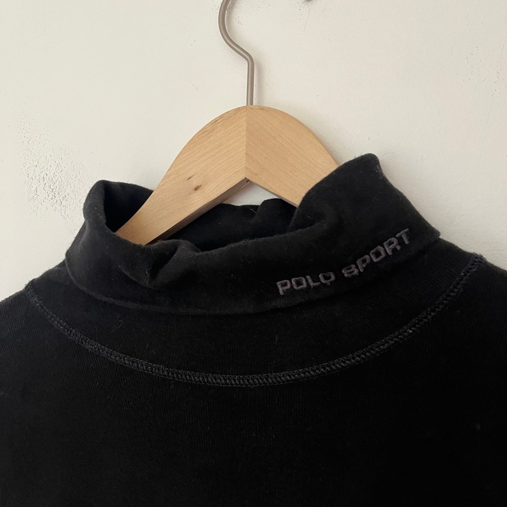 Vintage Polo Sport Ralph Lauren Mock Neck Shirt Black XL Embroidered Logo 90s